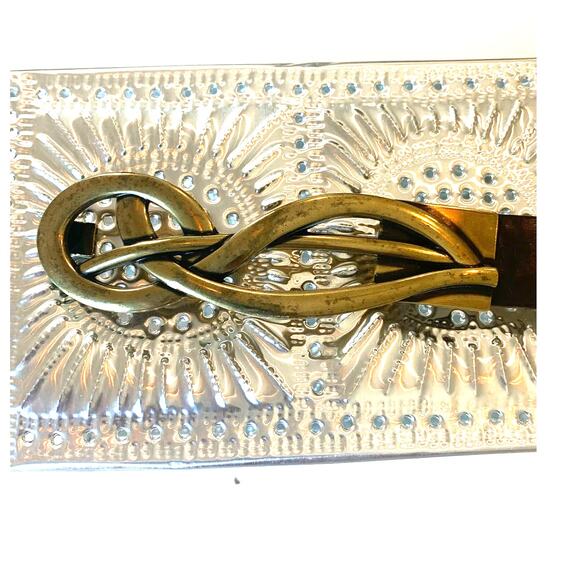 Chico's Serpentine Buckle Leather Belt M/L Brown Brass 79984  Adjustable Boho - Picture 7 of 8